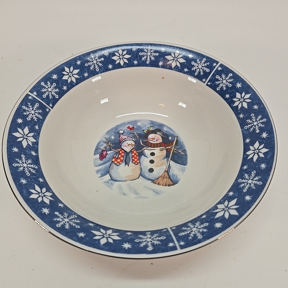 Vtg 90s Crofton Snowman Vegetable Serving Bowl‎ 9" Winter Holiday Christmas